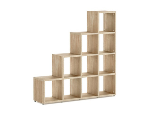 Модульная полка BOON со ступенчатым расположением кубов, текстура дерева, 1450x330x1470 мм