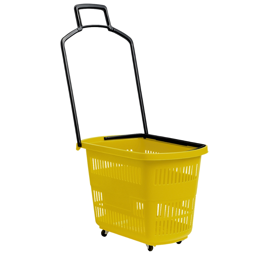 Пластиковая корзина на колесах (2 пластиковые ручки) 30L, 600*340*375mm, желтый