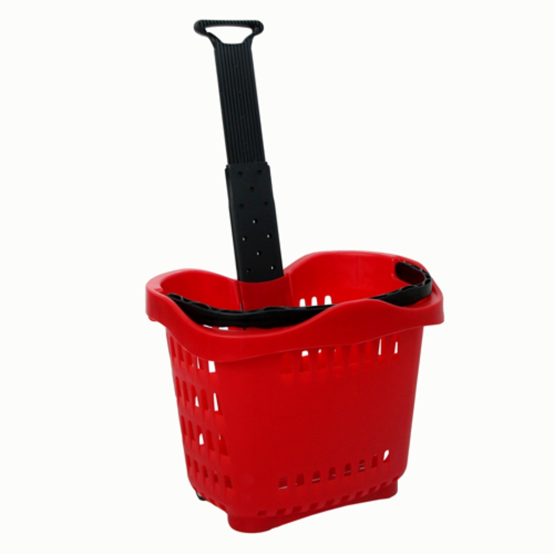 Пластиковая корзина на колесах (2 пластиковые ручки) 58L, 540*400*435mm, красный