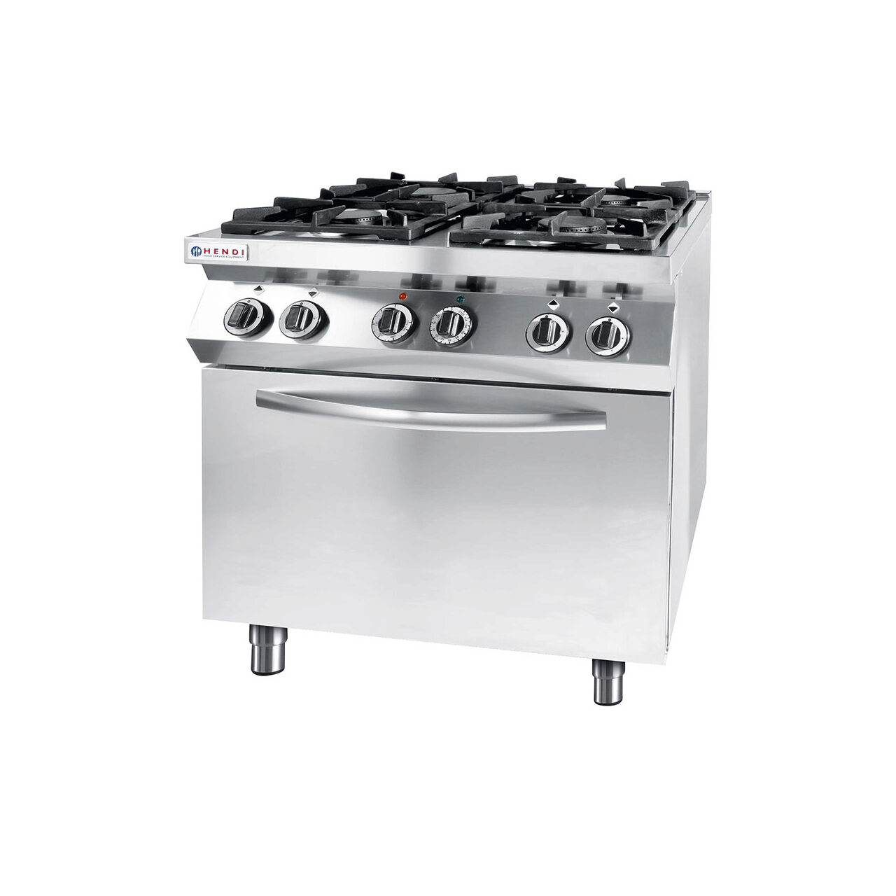 Профессиональная газовая плита Hendi Kitchen Line с 4 конфорками и электрической конвекционной духовкой GN 1/1