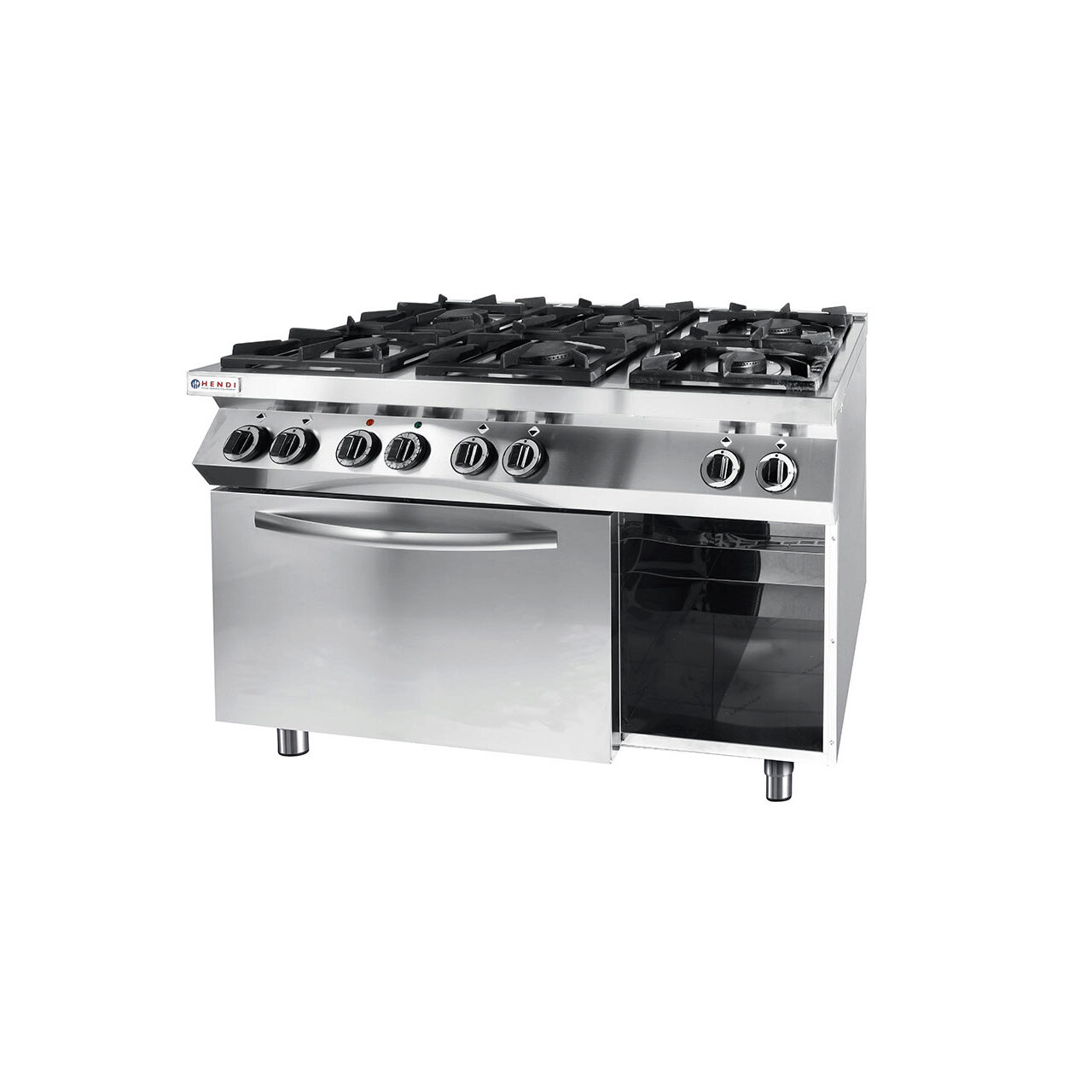 Профессиональная газовая плита Hendi Kitchen Line с 6 конфорками и электрической конвекционной печью GN 1/1 из нержавеющей стали 28,5 кВт 1200x700x(Н)900 мм