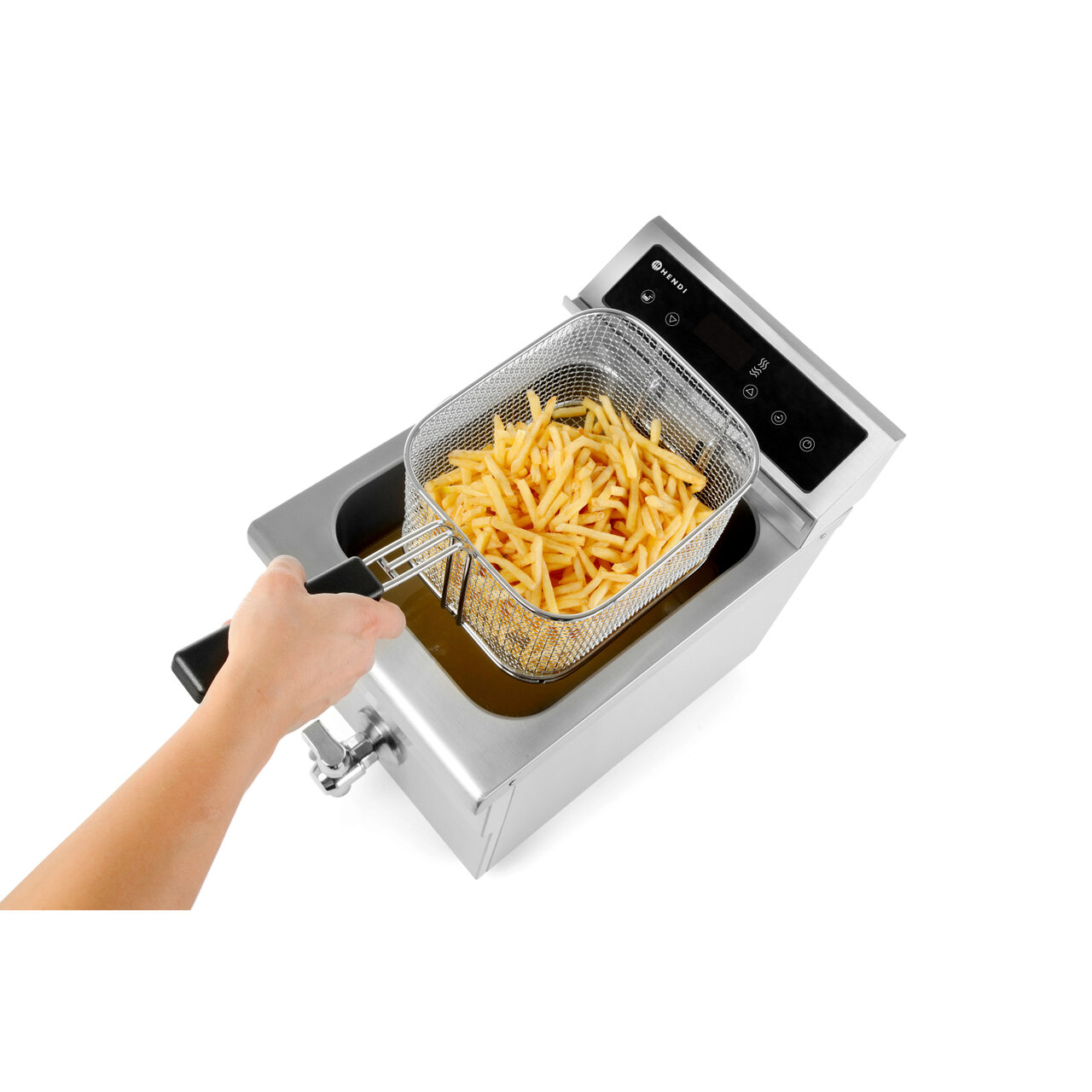 Индукционная фритюрница Hendi Kitchen Line, 8 л, корпус из нержавеющей стали, 3500 Вт, функция boost для быстрого нагрева, Hendi, 290x485x(H)406 мм