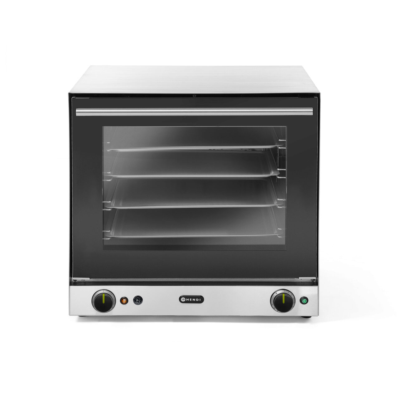 Конвекционная печь с увлажнением Hendi H90S, 4 противня 438x315 мм в комплекте, 2 элемента нагрева, 2 вентилятора, регулируемый термостат 50-300 градусов Цельсия, таймер 0-120 мин, 2670 Вт, 595x595x(H)570 мм