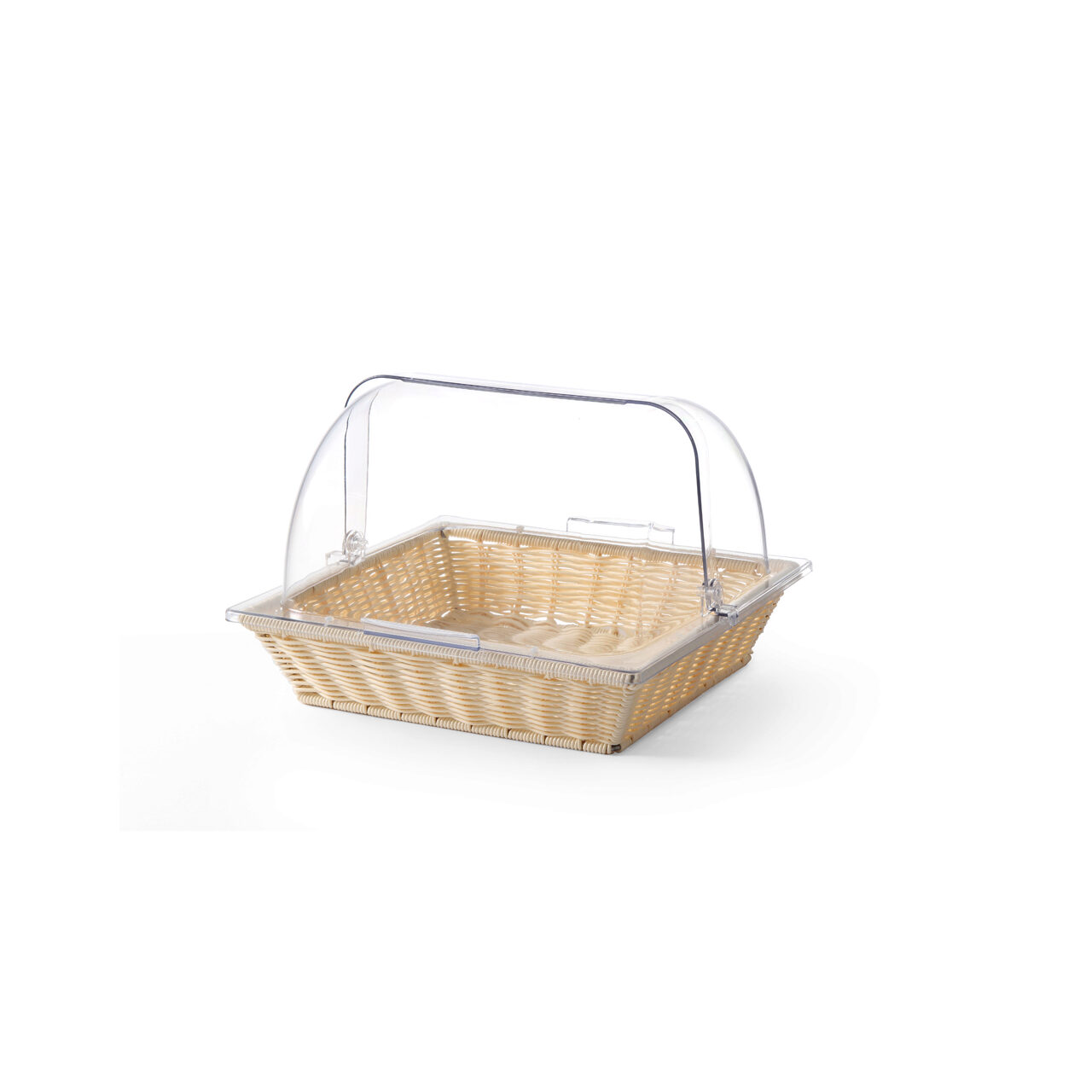 Корзина для подачи из полиротанга с крышкой rolltop из поликарбоната, GN 2/3, Hendi, 365x345x(H)265 мм