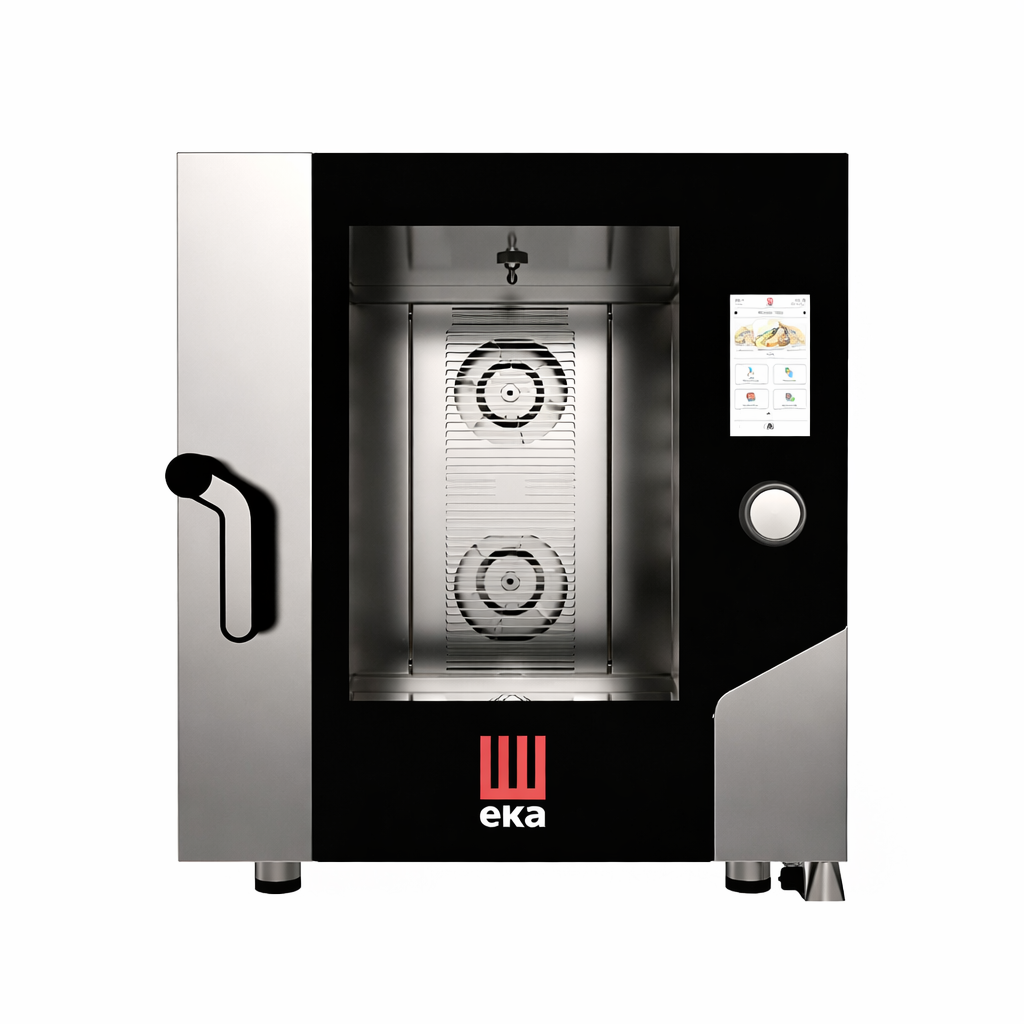 Пароконвекционная печь электрическая инжекторная Tecnoeka MKF 1021 TS Millennial Touch Screen, 10×GN 2/1, сенсорный TFT дисплей 7”, автоматическая мойка, 2 реверсивных вентилятора (5 скоростей), 27.5 кВт, 380–400 В, AISI 304