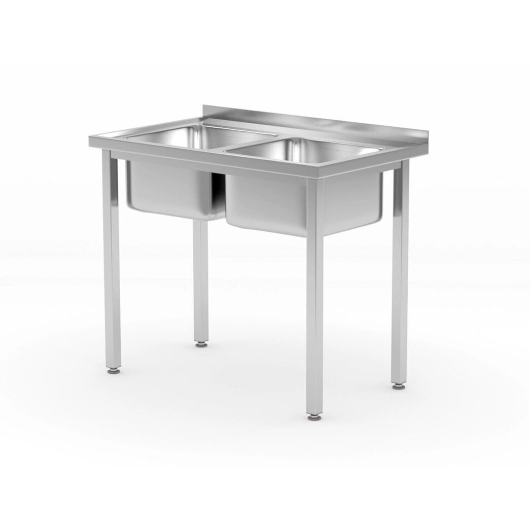 Стол из нержавеющей стали с двумя раковинами Budget Line 1000x600x(H)850mm