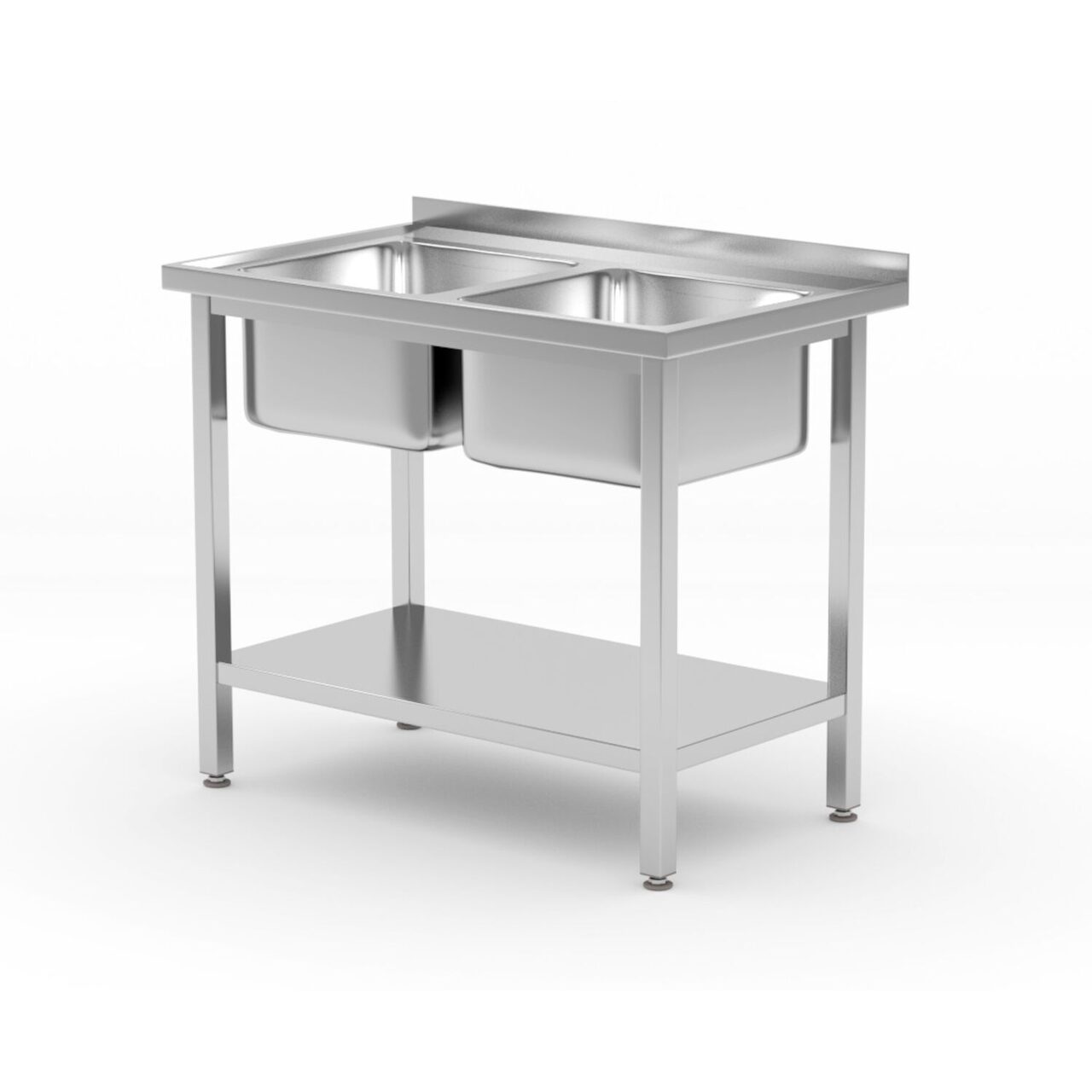 Стол из нержавеющий стали с двумя раковинами и полкой Budget Line 1000x600x (H) 850mm