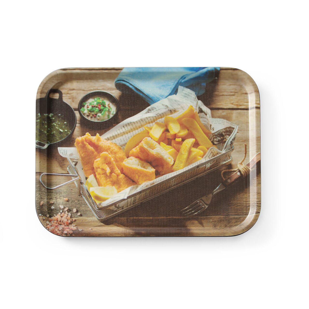 Антискользящий сервировочный поднос с принтом fish & chips, 330×430 мм