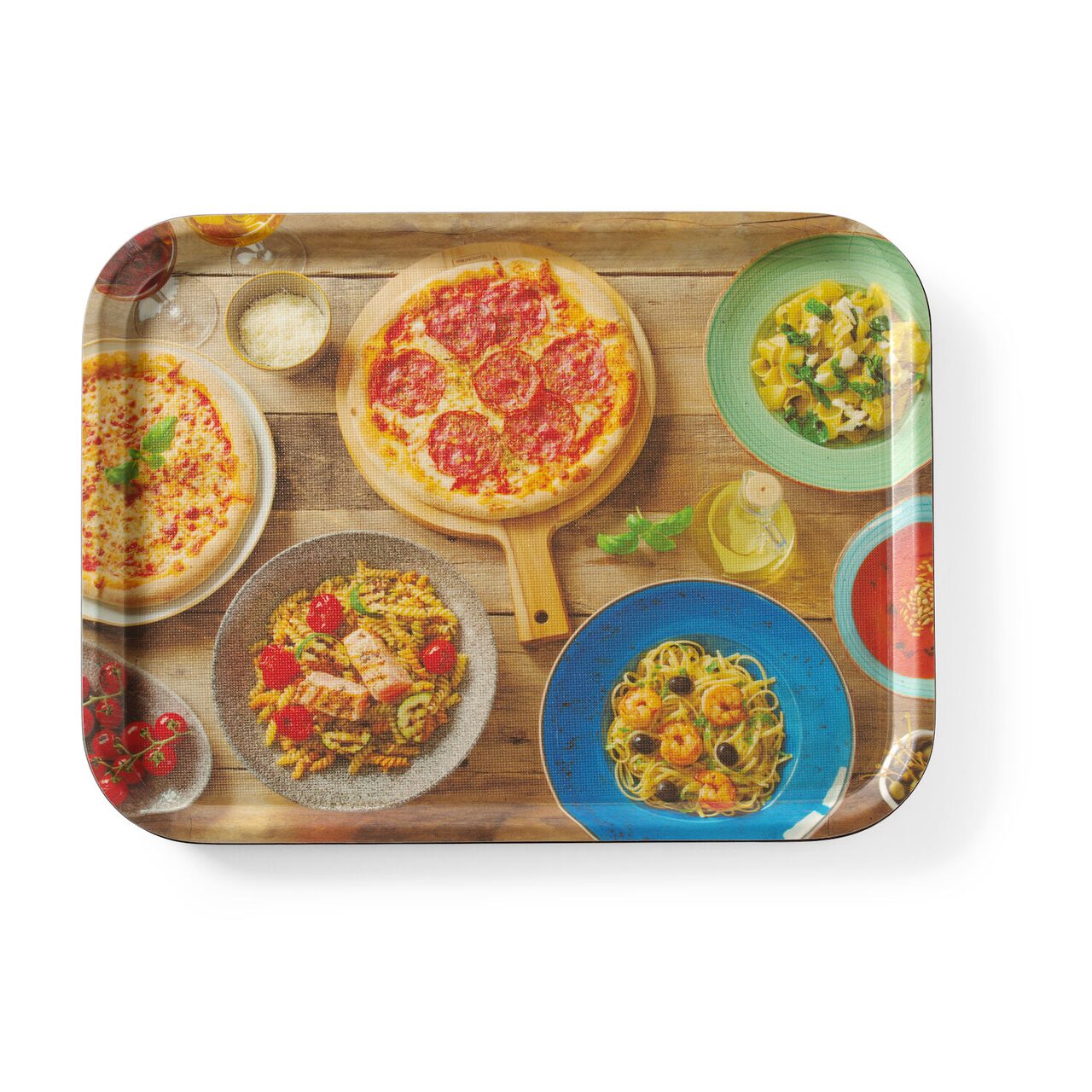Прямоугольный антискользящий поднос для сервировки с принтом pizza & pasta, 330×430 мм