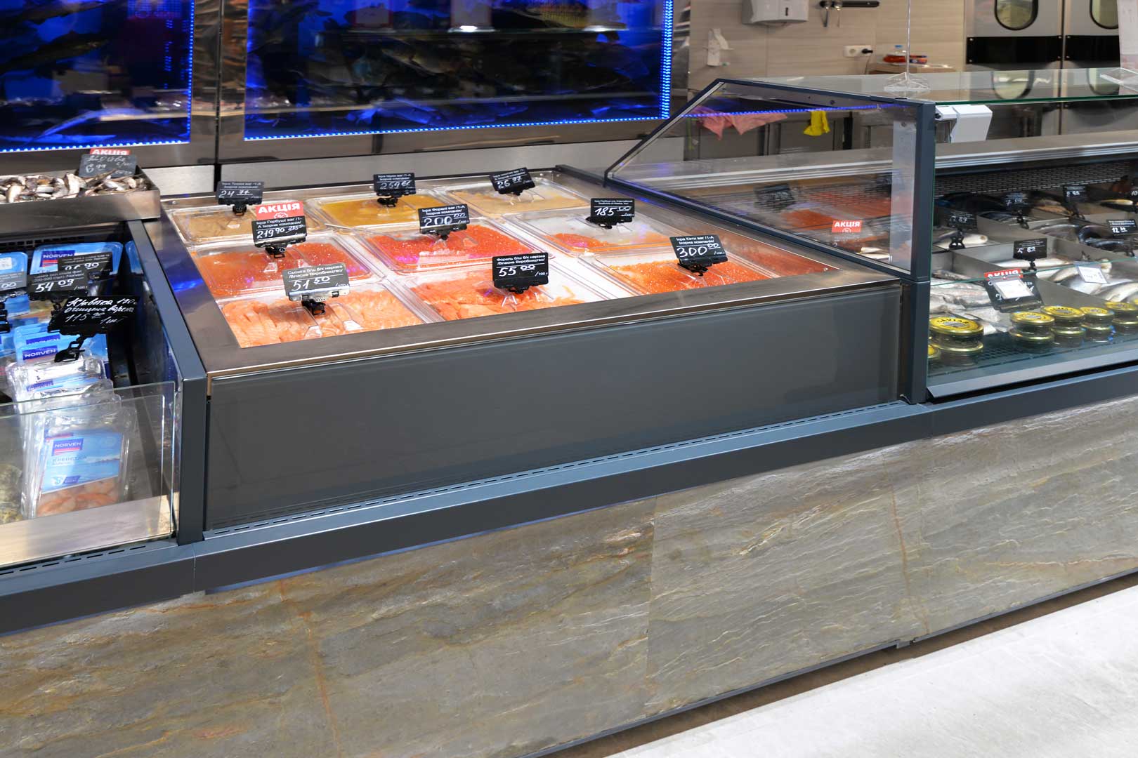 Специализированная витрина для продажи рыбы и морепродуктов Missouri MC 120 ice self M/A