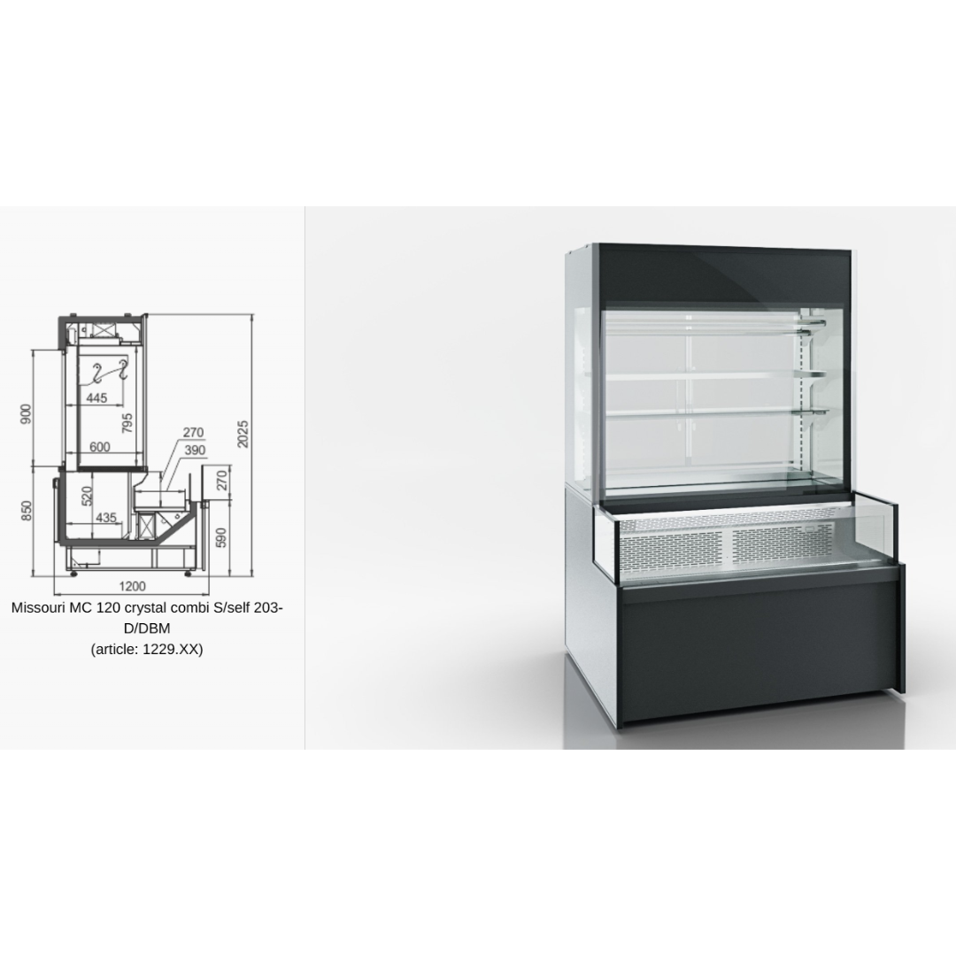 Специализированная витрина для продажи мяса Missouri MC 120 crystal combi S M