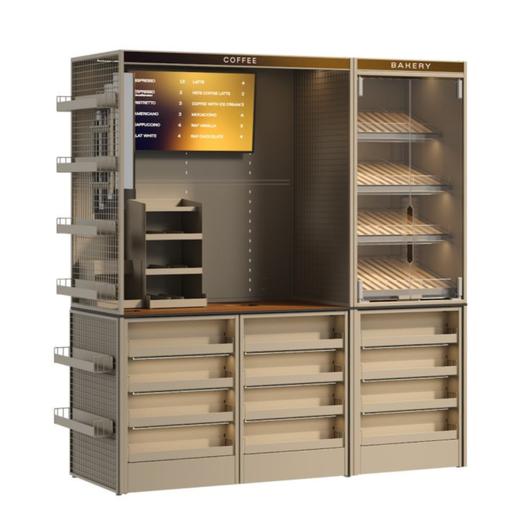 Coffice. Станция самообслуживания кофе с витриной для выпечки