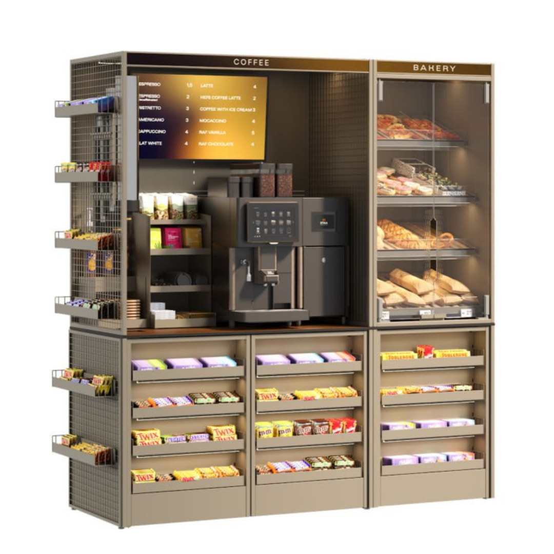 Coffice. Станция самообслуживания кофе с витриной для выпечки