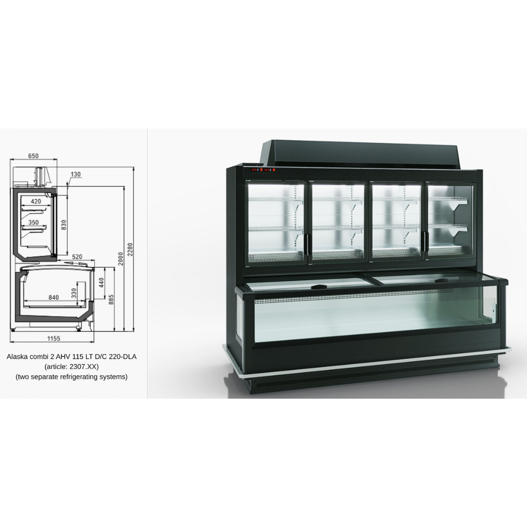 Витрина для замороженных продуктов Alaska combi 2 AHV 110 LT D/C 220 DLA - 1250
