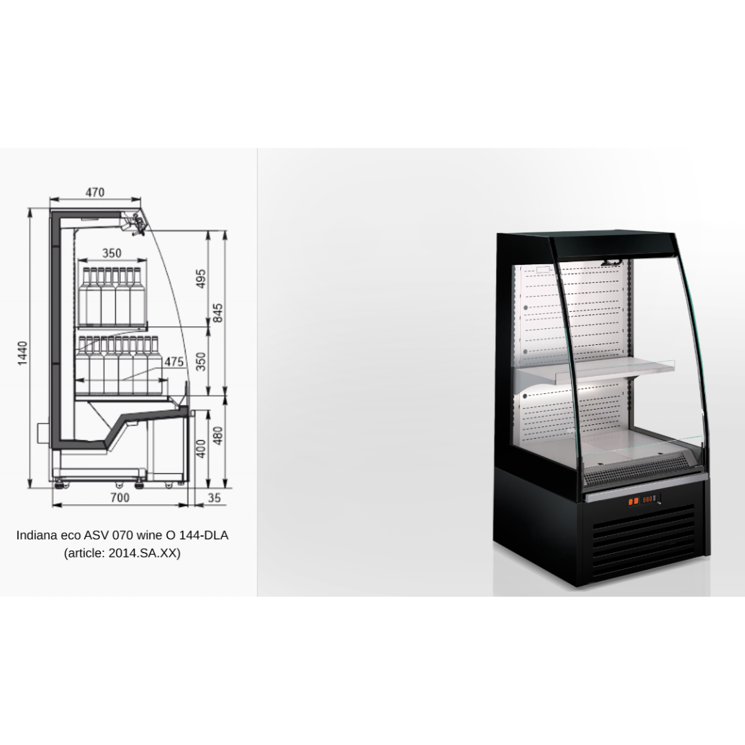 Полувертикальная витрина Indiana eco ASV 070 wine O 144-DLA - 640