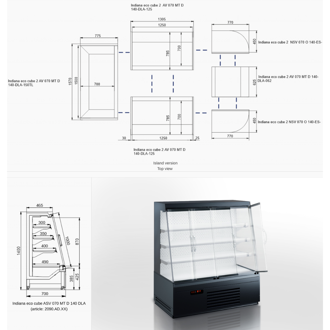 Полувертикальная витрина Indiana eco cube 2ASV 070 MT D 140 DLA - 3750