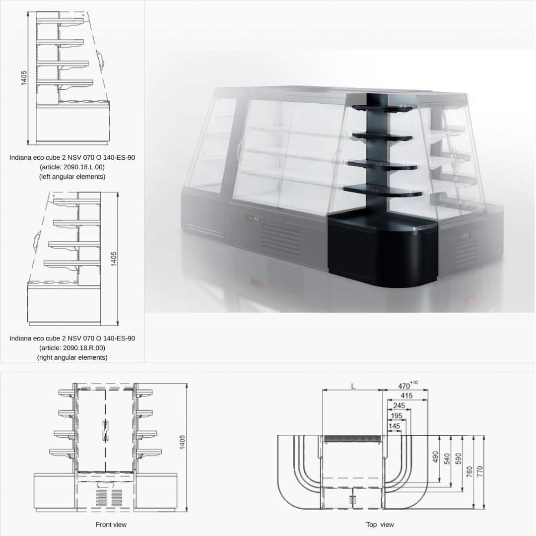 Полувертикальная витрина Indiana eco cube 2ASV 070 MT D 140 DLA - 3750