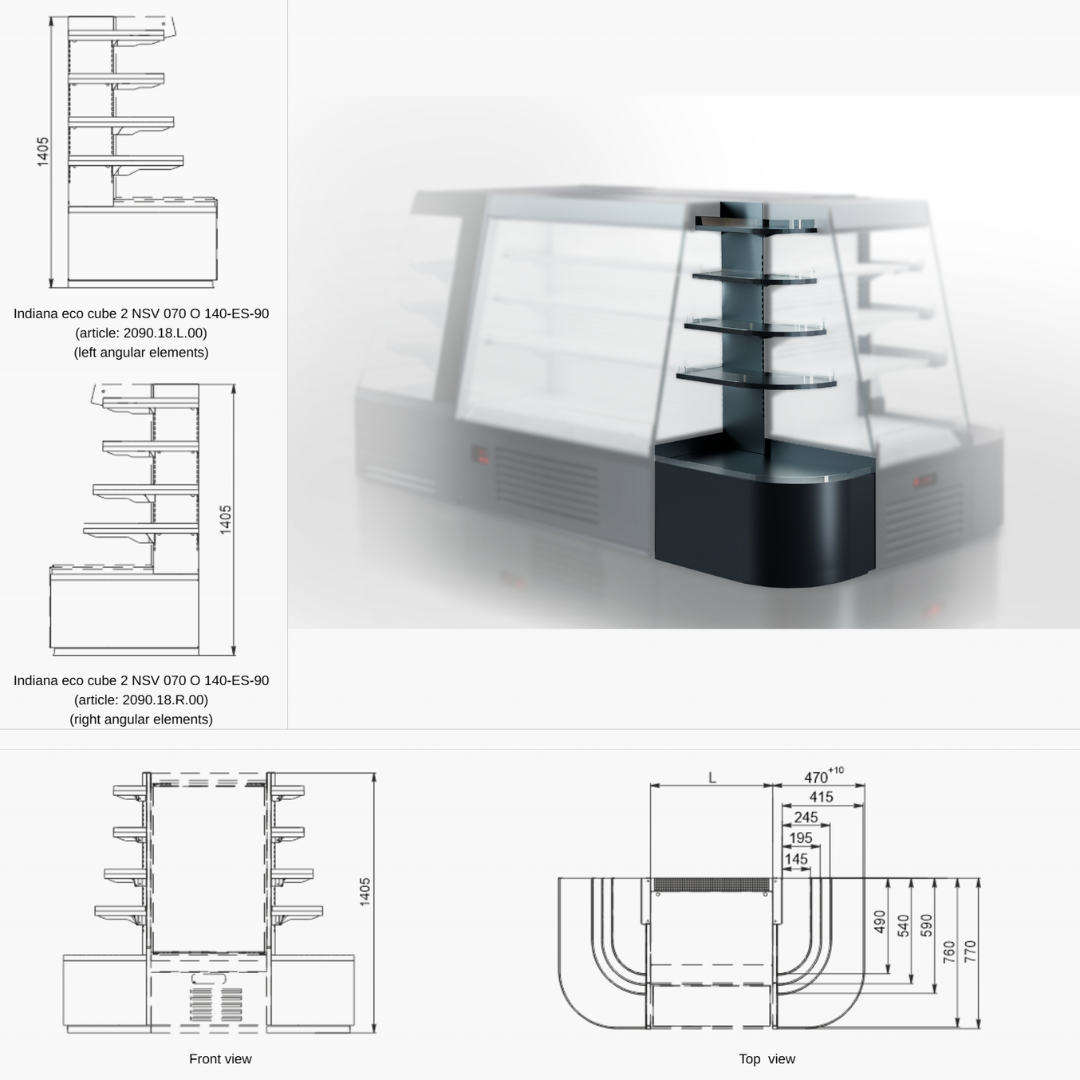 Полувертикальная витрина Indiana eco cube 2ASV 070 MT O 140 DLA - 1500