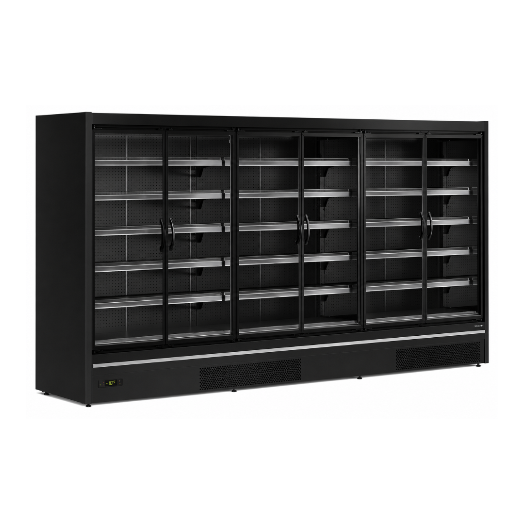 Коммерческие вертикальные multideck-витрины с распашными стеклянными дверями