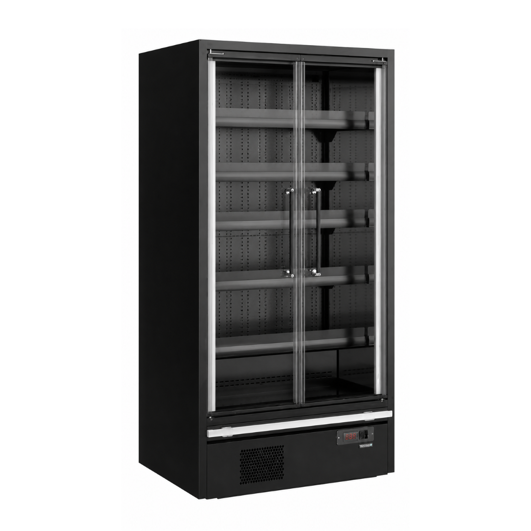 Коммерческие холодильные витрины пристенные со стеклянными дверями TEFCOLD GALAXY+ BLACK