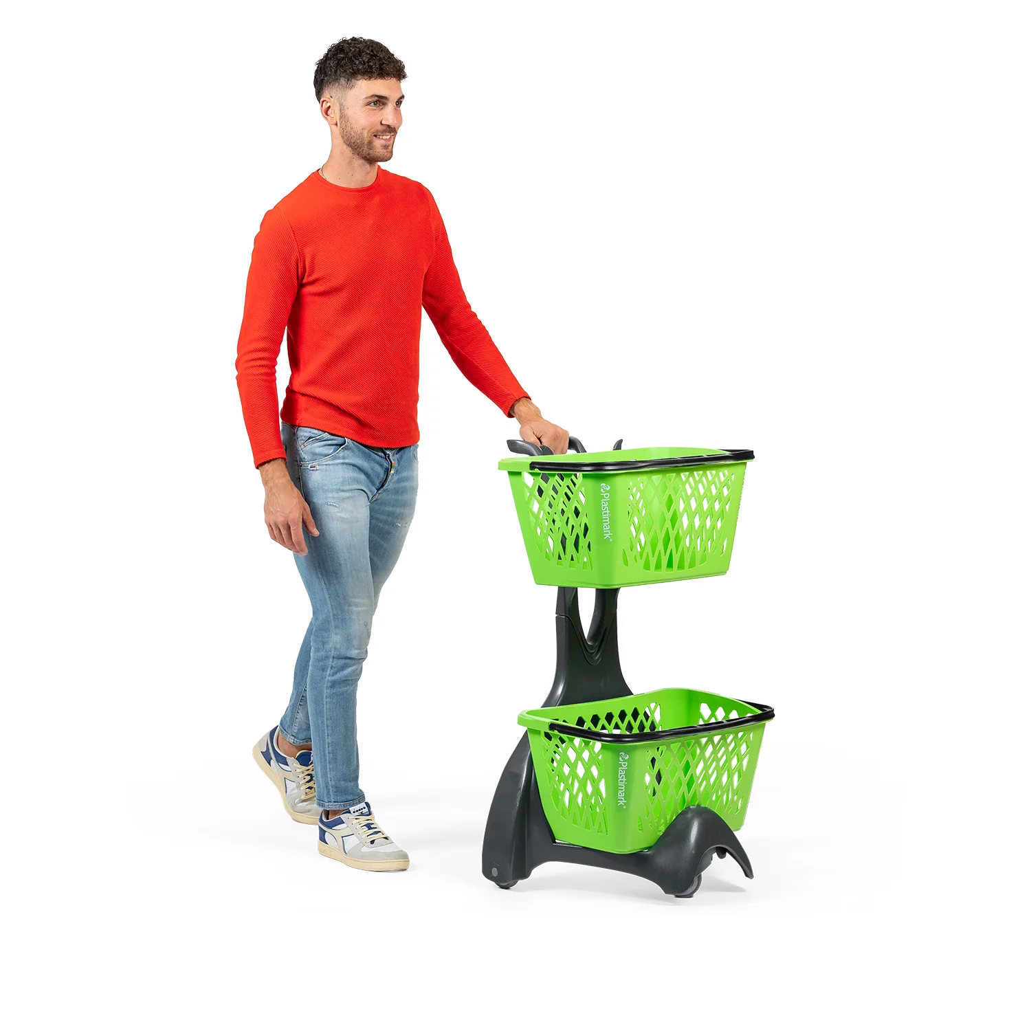 Пластиковая мобильная тележка для покупательских корзин Plastimark Kery