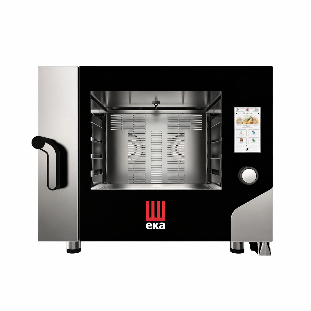 Печь пароконвекционная электрическая профессиональная TECNOEKA MILLENNIAL TOUCH SCREEN Bakery MKF 4642 TS, 4 уровня 600×400 мм, сенсорная панель TFT 7”, конвекция + пар (инжекторный), Airflowlogic / Humilogic / Drylogic, 30–270°C, 6,4 кВт, 380–400В, реверсивные вентиляторы, камера AISI 304, программирование рецептов, USB, HACCP, IPX5, 850×1035×700 мм0 мм, сенсорное управление, 2 вентилятора, пароувлажнение